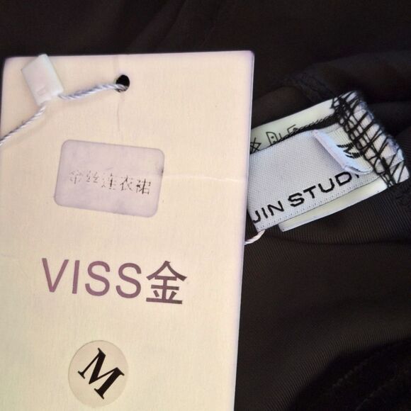 NWT Chic Square Neck Plain Black Velvet Midi Dress A-Line Japanese Brand Lined - Picture 14 of 16